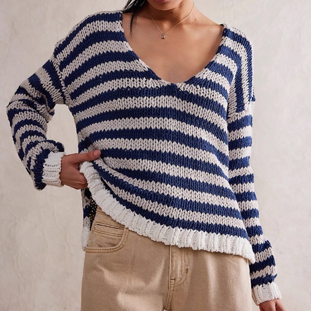 Free people Portland Pullover Striped V-Neck Sweater